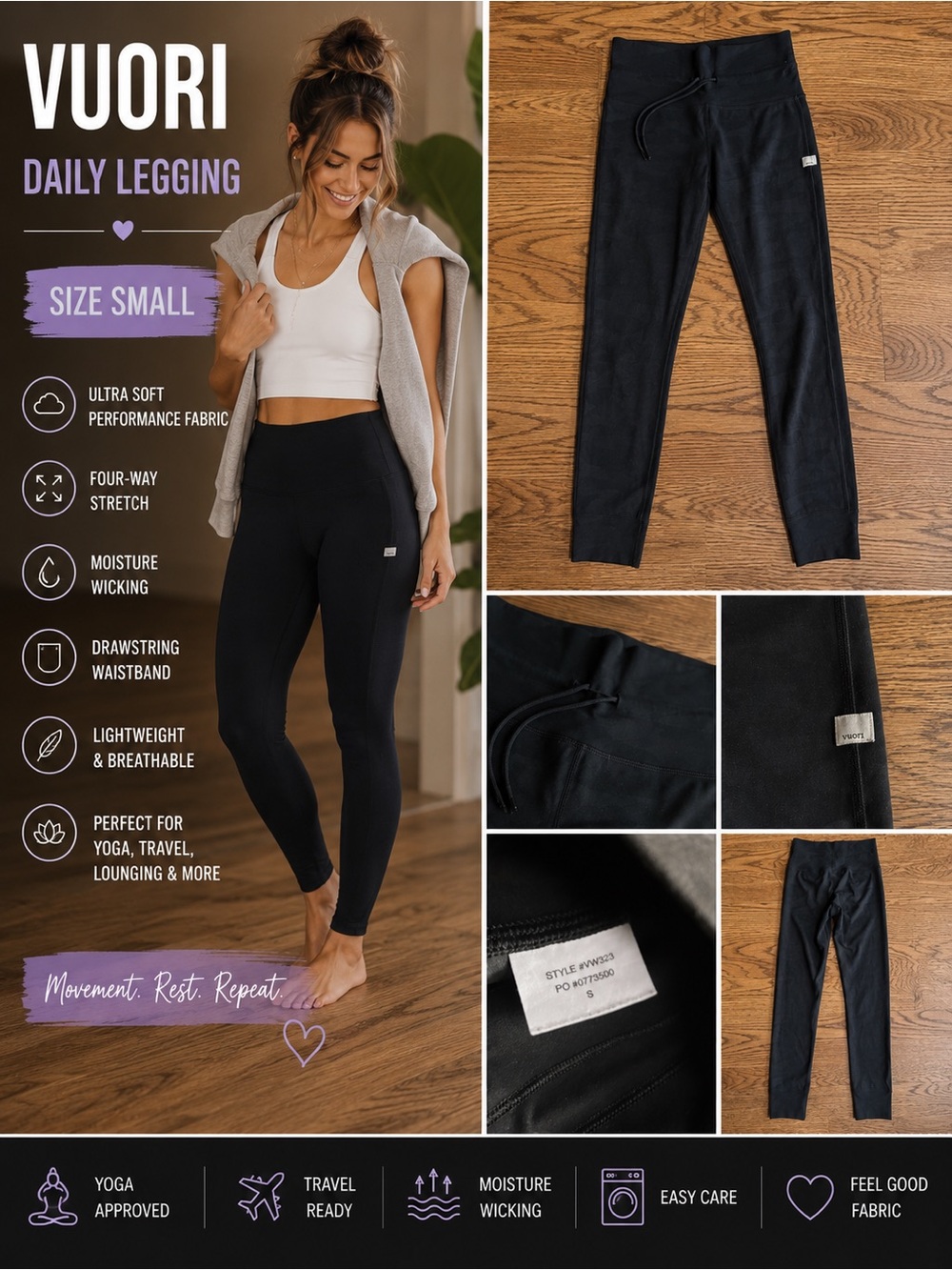 Vuori Daily Legging Black Camo Jogger Style Leggings Size Small Yoga Lounge